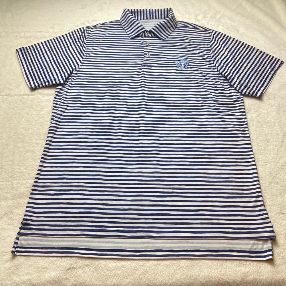 Draddy Sport Expressly For Medinah White and Blue Striped Polo Shirt Size Large